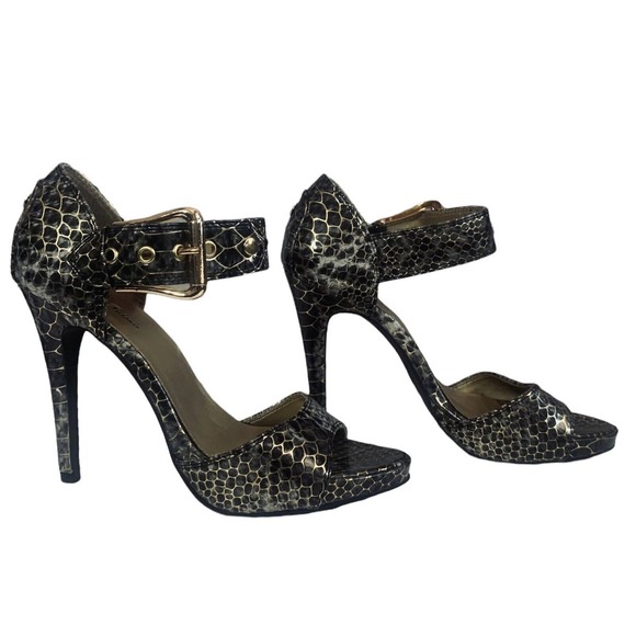 Michael Antonio Womens 4" Stiletto Pumps Snake Print Black /Metallic Gold Sz 8 - Picture 3 of 11